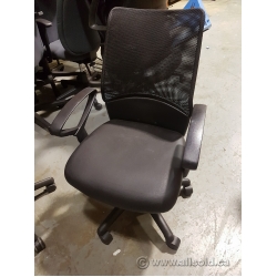 Rouillard High Back Black Leather Mesh Adjustable Task Chair